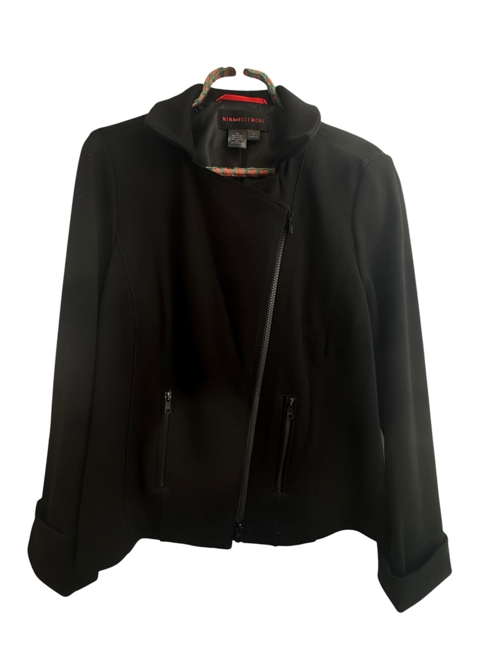 Nina McLemore Black Asymmetrical Zip Jacket Moto Style Size 6